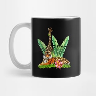 Tiger design with Giraffe Tropical Floral Style Mug